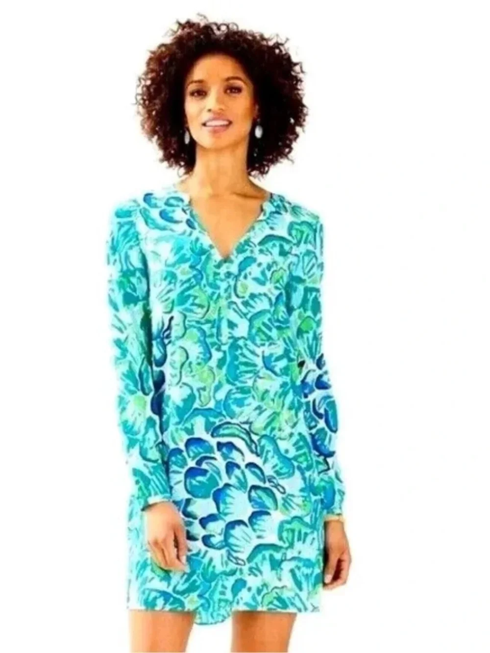 Lilly Pulitzer Delphine Stretch Silk Tunic Dress Agate Green Lazy River Floral M